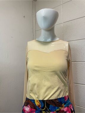 F&F vintage nude Sheer Yoke Long Sleeve Top with Scoop Neck
